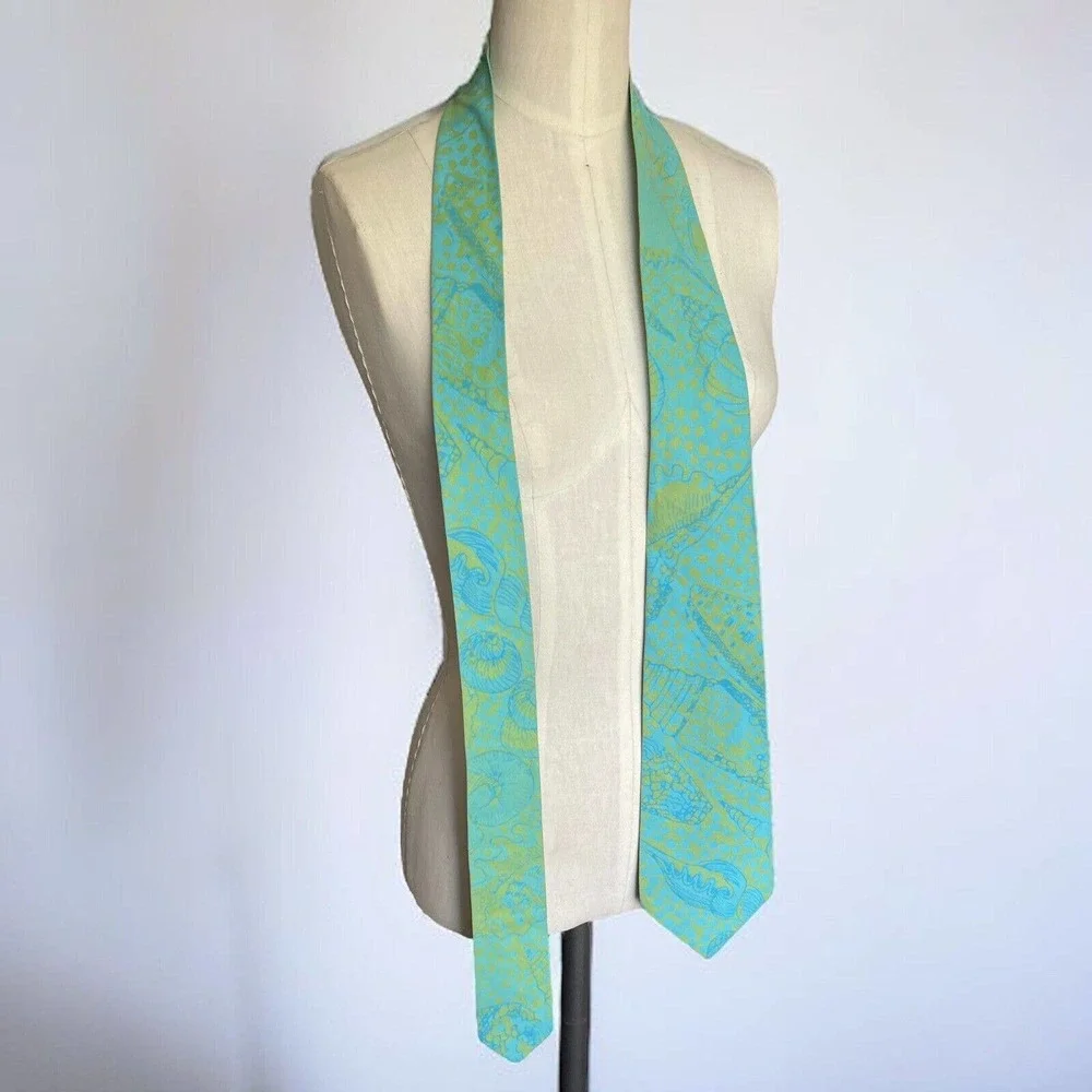 Vintage Green Blue Seashell Dotted Beach Theme Tie Handmade Colorful Novelty